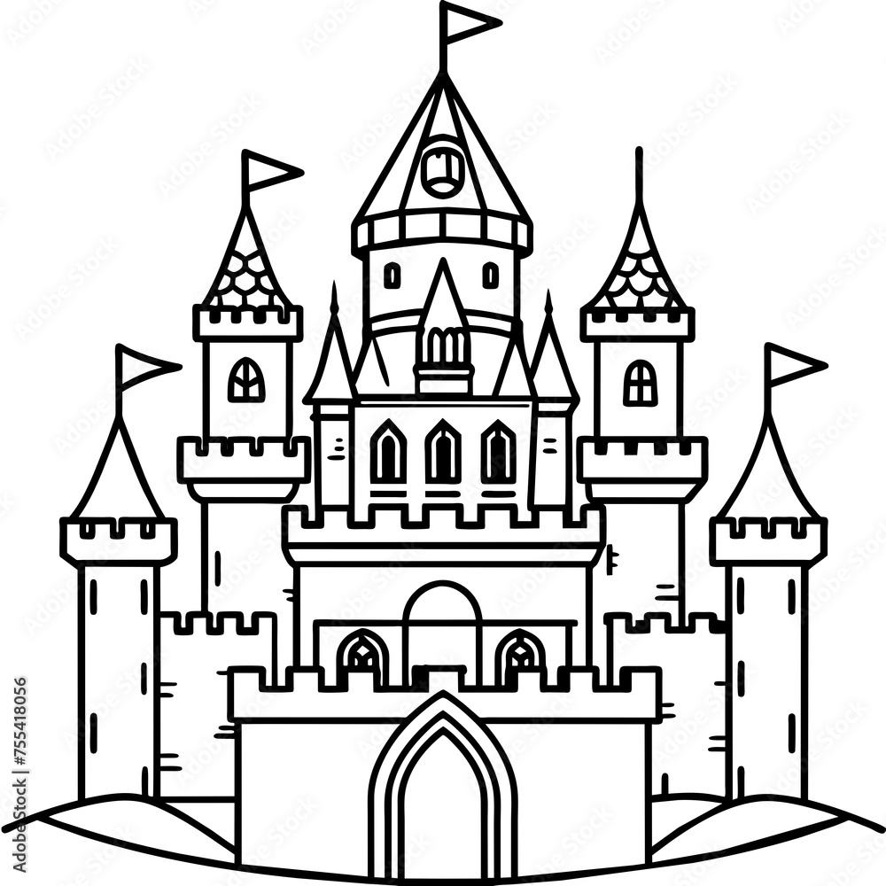 Vector illustration of a fantasy kingdom castle, vector