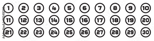 Bullet Points icon set in line style, Simple round numbers in flat style, Set of 1-30 numbers simple black symbol sign for apps, UI, and website, vector illustration photo