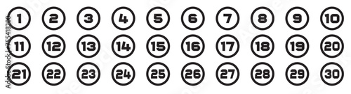 Bullet Points icon set in line style, Simple round numbers in flat style, Set of 1-30 numbers simple black symbol sign for apps, UI, and website, vector illustration