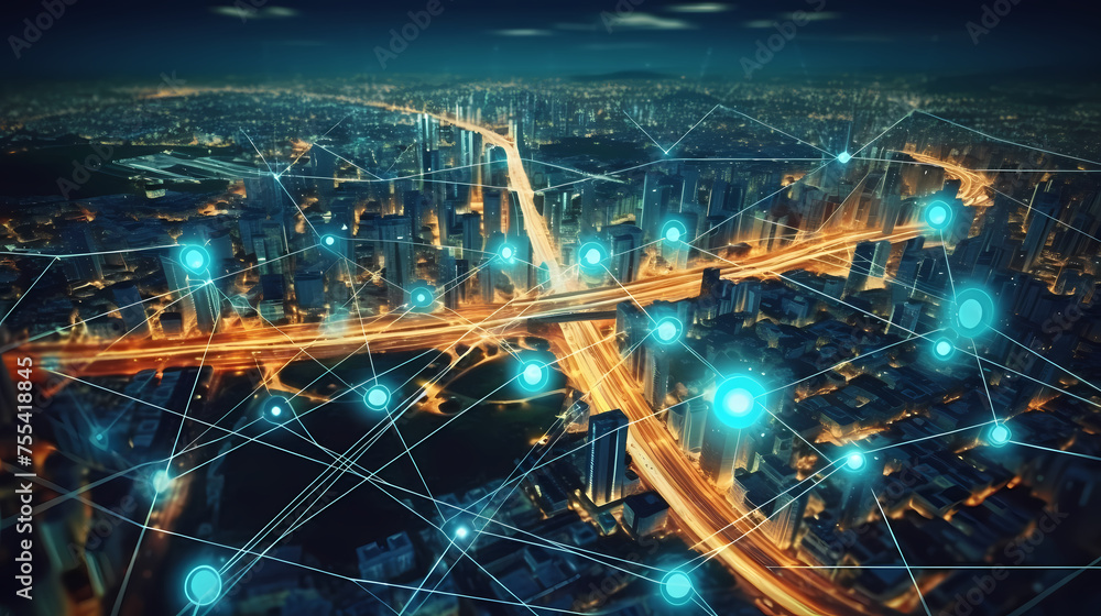 Fototapeta premium City map illustration, data visualization of urban traffic patterns and congestion