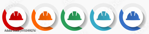 Helmet, safety, engineer, worker vector icon set, flat icons for logo design, webdesign and mobile applications, colorful round buttons
