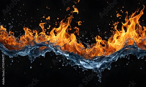 Fiery flames meet cool splashing water