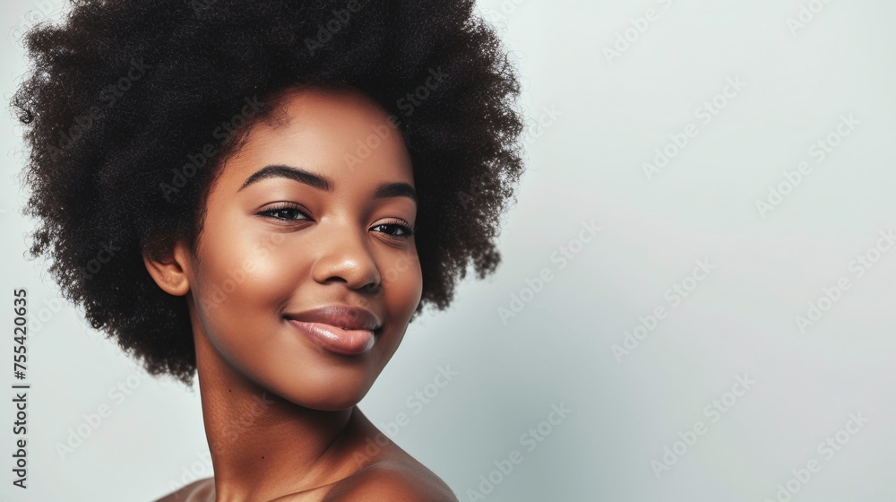 Stylish Woman With Afro Posing on Grey Background Stylish Woman With Afro Posing on Grey Background