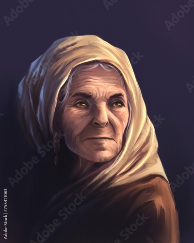 Hand drawn illustration of an old woman 