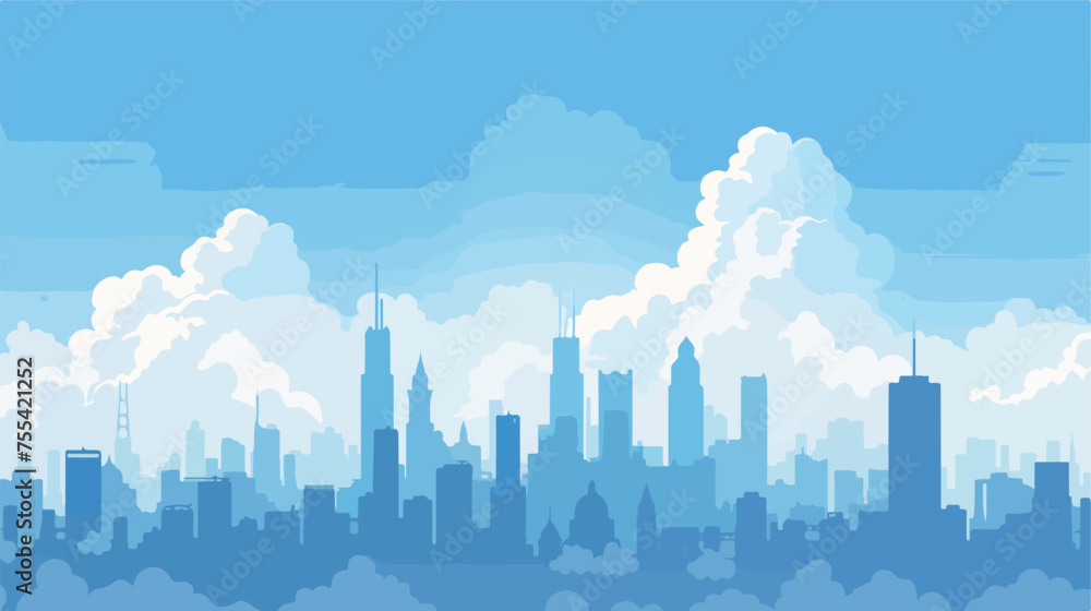 City silhouette under blue sky and clouds - obrazy, fototapety, plakaty 
