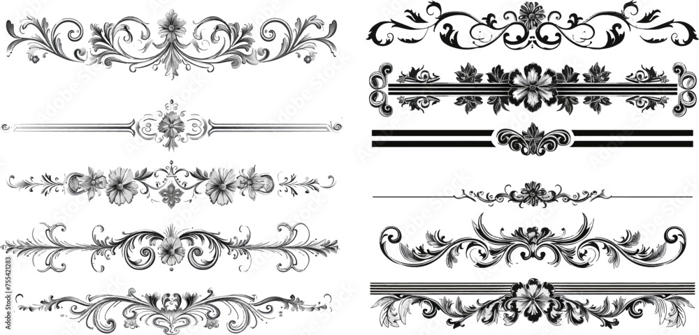 Set of 30 vector calligraphic dividers and dashes