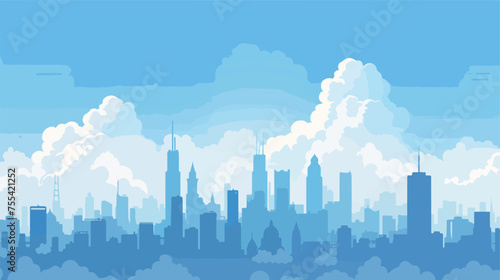 City silhouette under blue sky and clouds