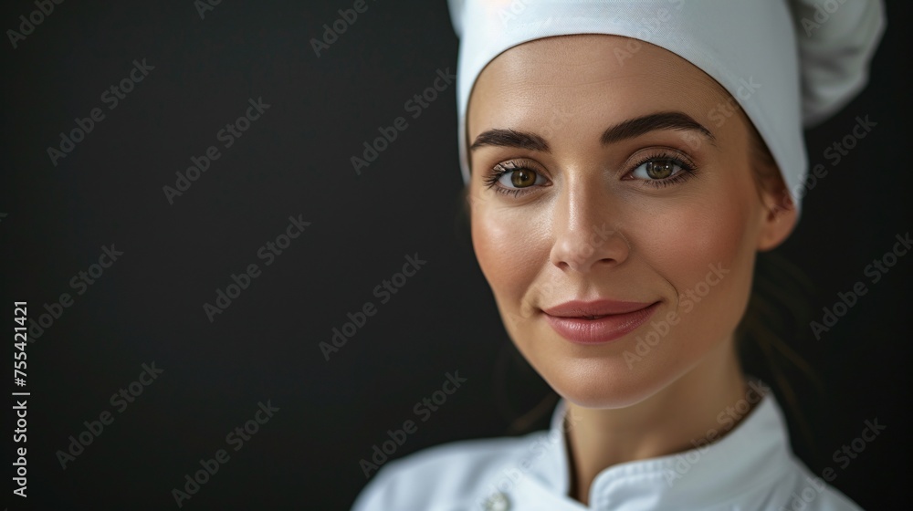 Confident Female Chef in White Uniform Posing With a Smile Confident Female Chef in White Uniform Posing With a Smile