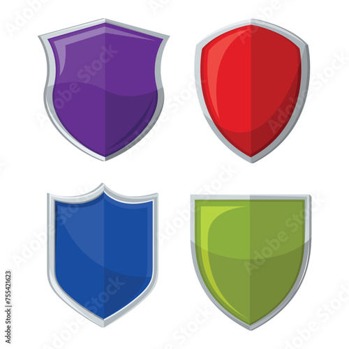 vector illustration of shields of various shapes and colors