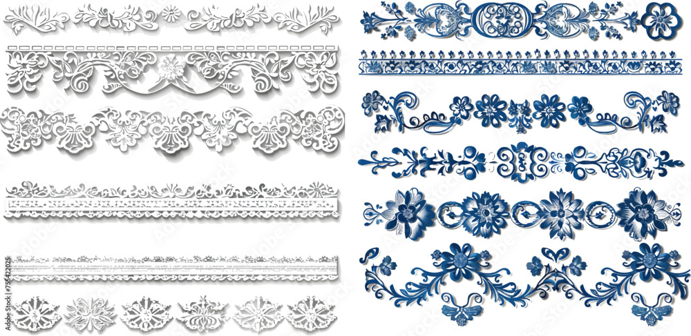 Vector set of lace border vignettes, suitable for laser cutting - obrazy, fototapety, plakaty 