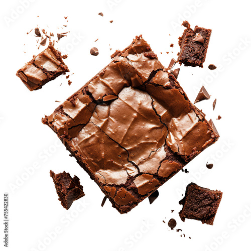 Chocolate Brownie isolated on white transparent background, ultra realistic, PNG
