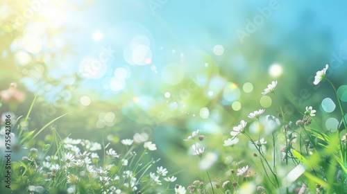 Beautiful spring green grass on bokeh background