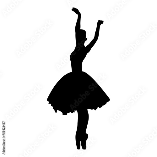 Ballerina silhouette.Ballet banner. Realistic dancer in pointe shoes and tutu. Vector icon.