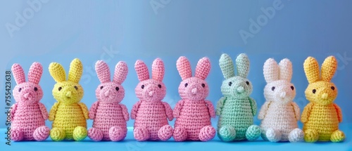 Easter Delight. Rows of Crocheted Rabbits, Creating a Charming Decoration for the Easter Festival.