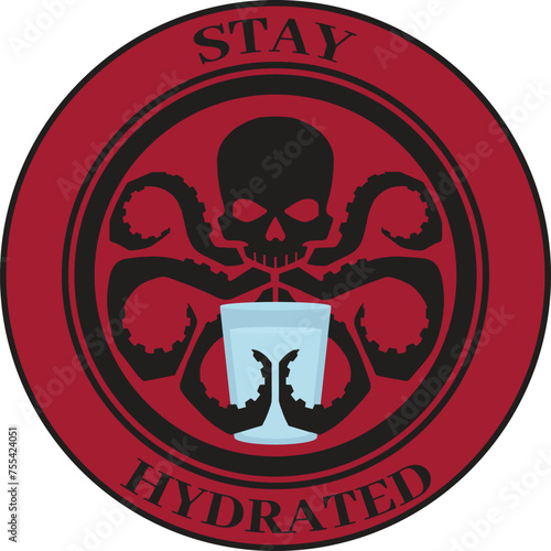 Stay Hydrated Funny Creative Water glass and octopus vector icon