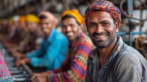 A group of Indian male workers in a clothes factory © Munali
