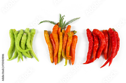 Fresh chili pepper isolate on white background, raw food ingredient concept.