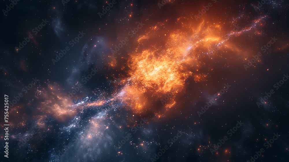 A breathtaking image of a cosmic scene with fiery nebulae and starry skies that mesmerizes and ignites the imagination, ideal for space-themed projects and backgrounds. 