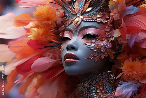 Colorful and elaborate costume headpiece in a glamorous portrait © Georgii