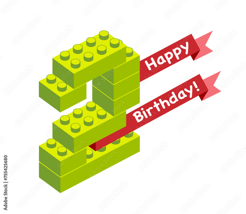 Naklejka premium Vector congratulation card. Happy Birthday. Two (2) years