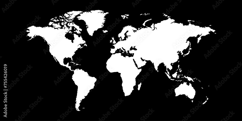 Vector of world map, monochrome, black and white