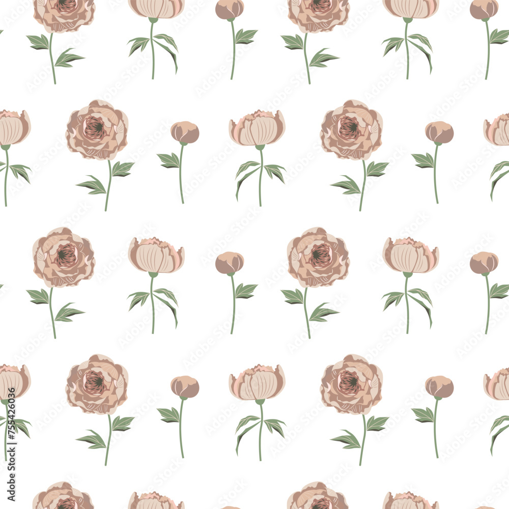 Vector seamless pattern with tender blooming peonies. Floral botanical repeat texture for textile or wrapping paper. Nice delicate flowers wallpaper. Vector seamless pattern with tender blooming peonies. Floral botanical repeat texture for textile or wrapping paper. Nice delicate flowers wallpaper.