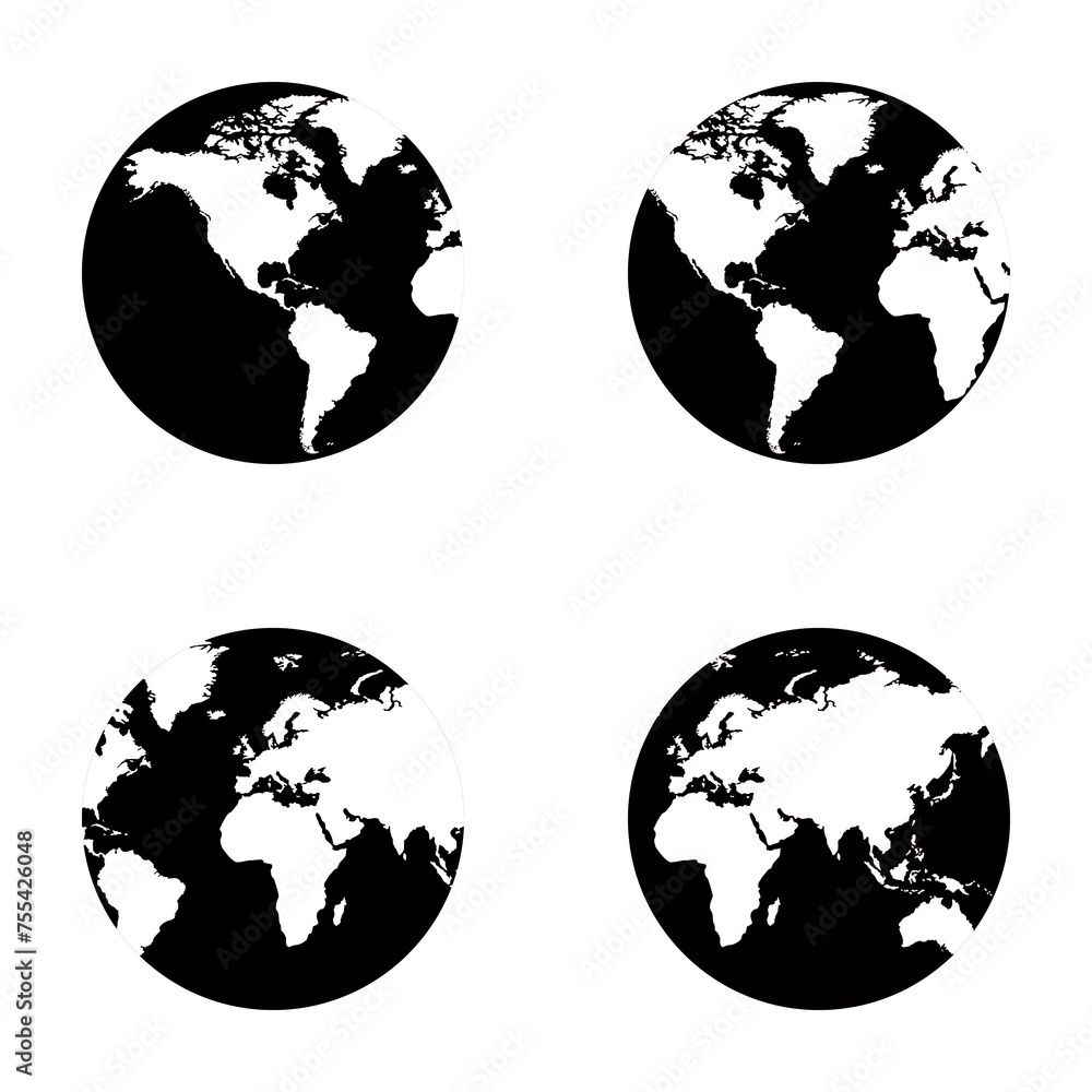 Obraz premium Vector of set of world map, monochrome, black and white