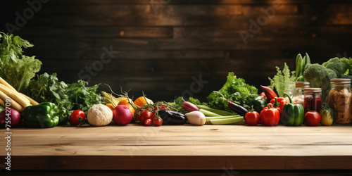 Beautiful ripe fresh vegetables on a wooden table against an empty wooden wall. Part of a wooden table - empty for presentation and demonstration of goods