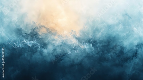 Ethereal abstract background of blue and gold resembling a dreamy seascape or cloud formation, offering a serene and textured backdrop for creative projects.  photo