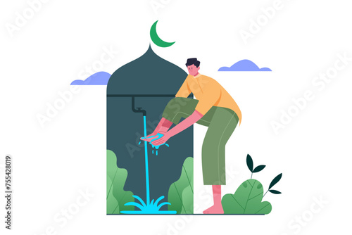 Muslim People Performing Wudu Vector Illustration