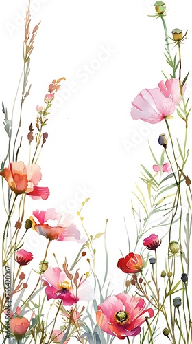 a variety of delicate dried flowers arranged in a frame on a white background, creating a serene and natural border