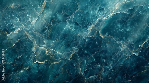 An abstract marble-like pattern with swirls of rich teal and lighter hues, interlaced with streaks of gold, creating a luxurious, fluid appearance reminiscent of the ocean. photo