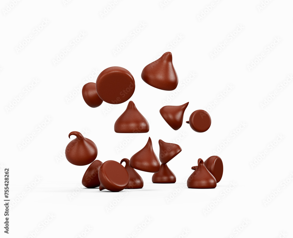 3d Milk Chocolate Chips Or Chocolate Morsels Falling On White Background 3d Illustration 3d Milk Chocolate Chips Or Chocolate Morsels Falling On White Background 3d Illustration