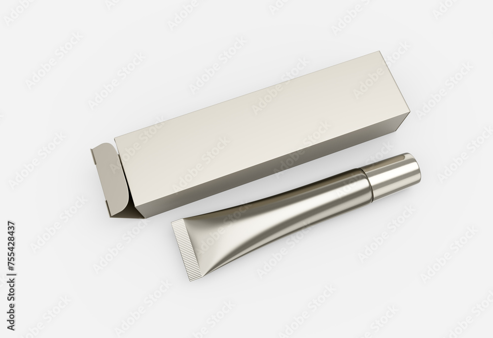 3d Empty Silver Shiny Product Tube With Product Cardboard For Cosmetic Cream Mock Up 3d Illustration 3d Empty Silver Shiny Product Tube With Product Cardboard For Cosmetic Cream Mock Up 3d Illustration