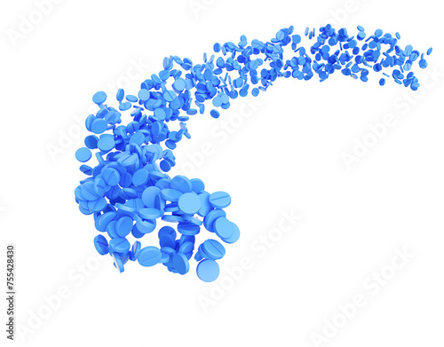 3d Blue Rounded Medical Pills Flowing Coming In The Air Healthcare Concept 3d Illustration