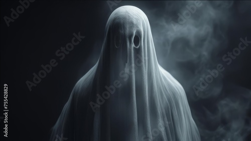 A scary ghost on a dark smoky background.