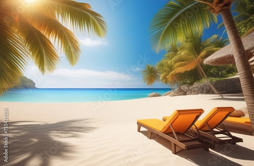 Summer background, tropical island with palm trees © Ольга Сорокина