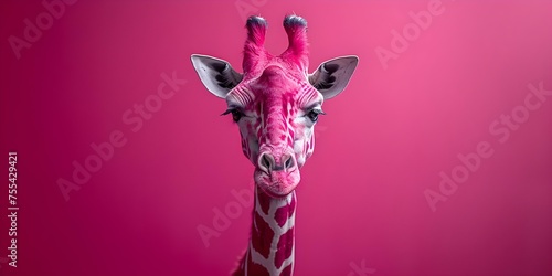 A Pink Giraffe in a Vibrant Monochromatic Pink Setting. Concept Pink Giraffe, Monochromatic Setting, Vibrant, Animals, Photography