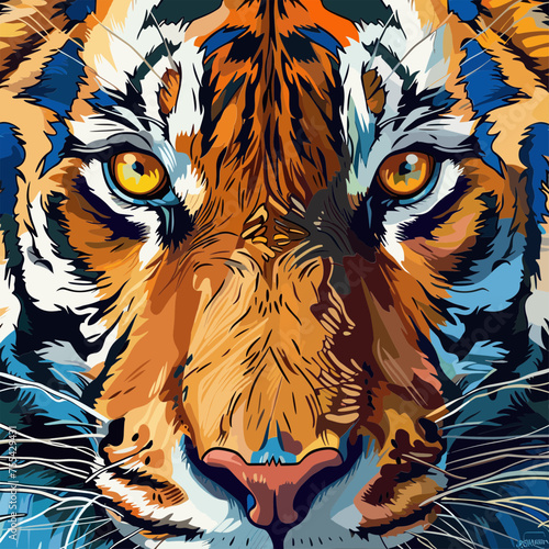 Colorful Tiger Face Painting in UHD Style, Svg Vector Clipart