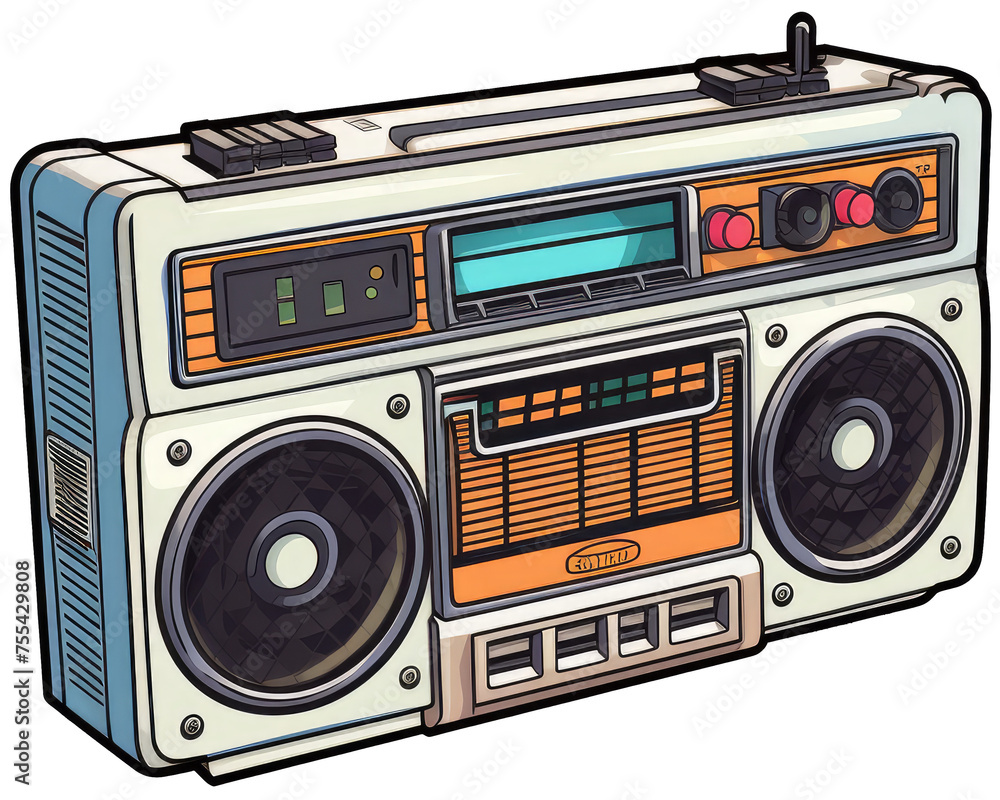 Retro cassette player colorful cartoon sticker Retro cassette player colorful cartoon sticker