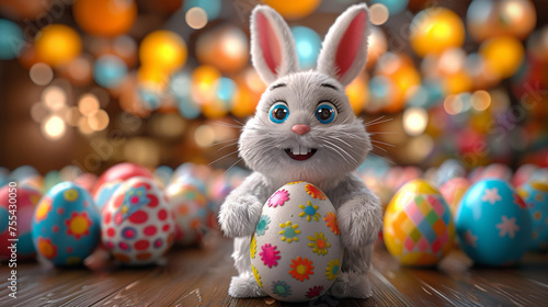 Wallpaper Mural Cartoon 3D cute bunny with Easter eggs Torontodigital.ca