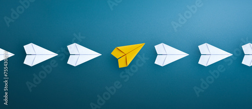 Business for innovative solution concept with Yellow paper plane. copy space photo