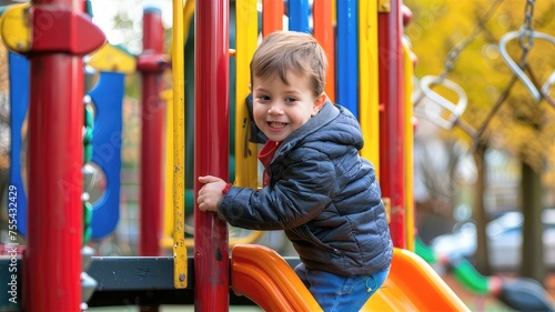 Happy Child Boy Enjoying Playground Fun in the Park