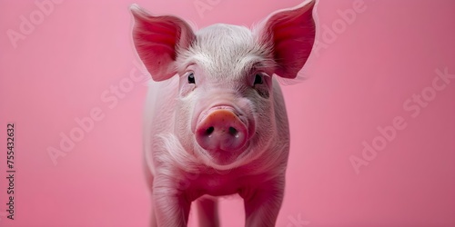 A Pink Pig Surrounded by Vibrant Monochromatic Pink Palette. Concept Monochromatic Pink, Vibrant Colors, Pig Photoshoot, Animal Photography, Pink Aesthetic © Anastasiia