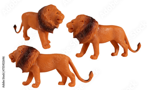 Plastic lion toy  isolated on white background.