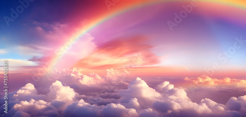 Sunrise with rainbow above clouds