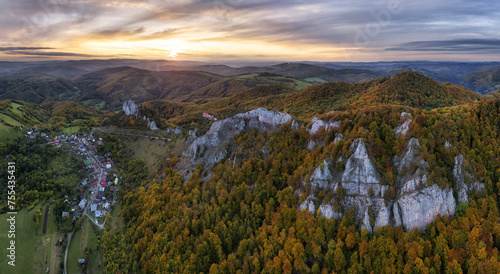 Aerial view on Vrsatecke Bradla at sunset, Slovakia autumn landscape