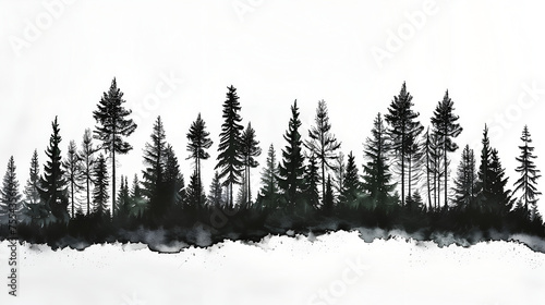 silhouette of a tree  winter forest landscape