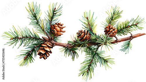 pine cones on a branch, watercolor style photo