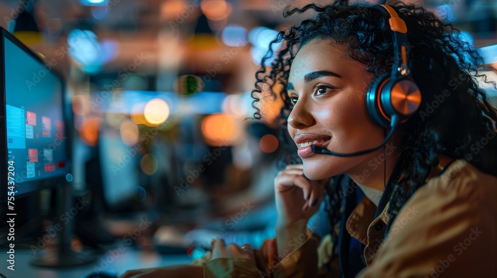 A dynamic call center environment showcasing multichannel support in customer servic A dynamic call center environment showcasing multichannel support in customer servic
